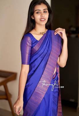 royal blue silk blend banarasi saree with unstitched blouse piece 3
