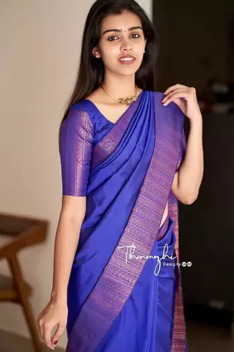 royal blue silk blend banarasi saree with unstitched blouse piece
