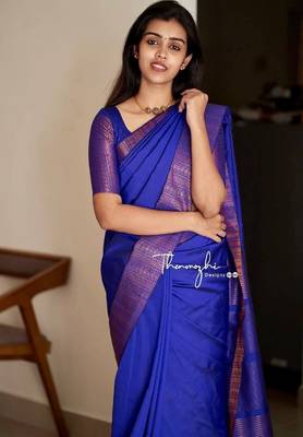 royal blue silk blend banarasi saree with unstitched blouse piece 4