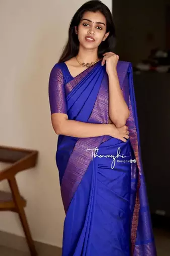 royal blue silk blend banarasi saree with unstitched blouse piece