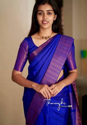 royal blue silk blend banarasi saree with unstitched blouse piece 5