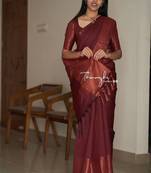 maroon soft art silk banarasi jacuard work designer party wear saree with unstitched blouse piece