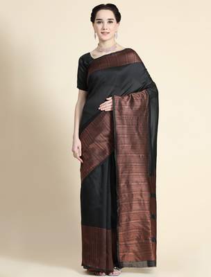 black silk blend banarasi saree with unstitched blouse piece 1