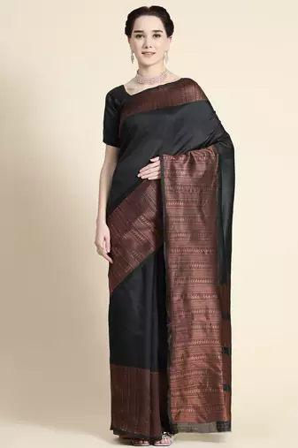 black soft art silk banarasi jacuard work designer party wear saree with unstitched blouse piece