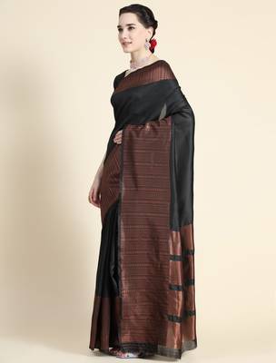 black silk blend banarasi saree with unstitched blouse piece 2