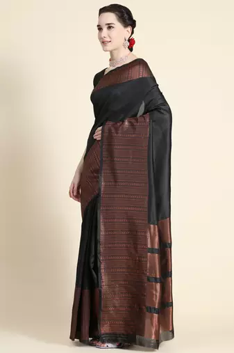 black silk blend banarasi saree with unstitched blouse piece
