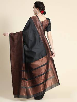 black silk blend banarasi saree with unstitched blouse piece 3