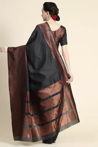 black silk blend banarasi saree with unstitched blouse piece