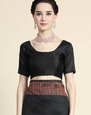 black silk blend banarasi saree with unstitched blouse piece 4