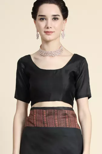 black silk blend banarasi saree with unstitched blouse piece