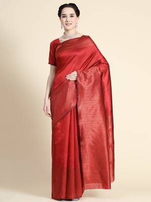 maroon silk blend banarasi saree with unstitched blouse piece 1