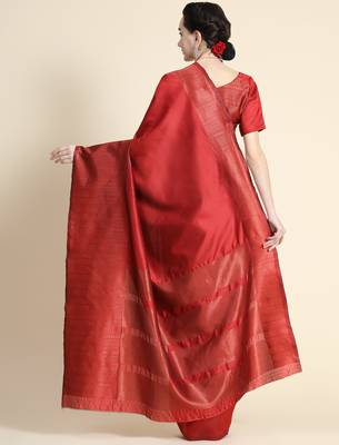 maroon silk blend banarasi saree with unstitched blouse piece 2