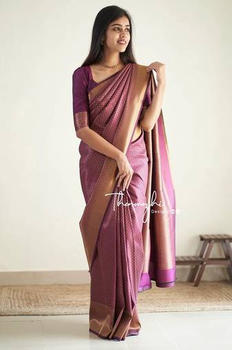 purple  soft art silk banarasi jacuard work designer party wear saree with unstitched blouse piece