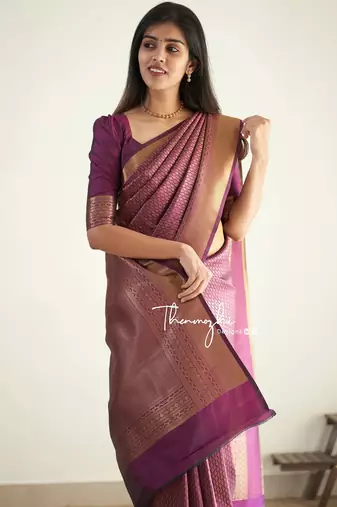 purple  soft art silk banarasi jacuard work designer party wear saree with unstitched blouse piece