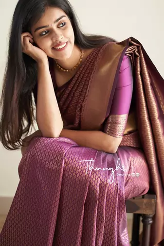 purple  soft art silk banarasi jacuard work designer party wear saree with unstitched blouse piece