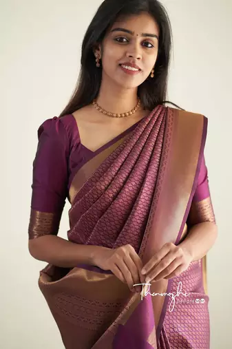 purple  soft art silk banarasi jacuard work designer party wear saree with unstitched blouse piece