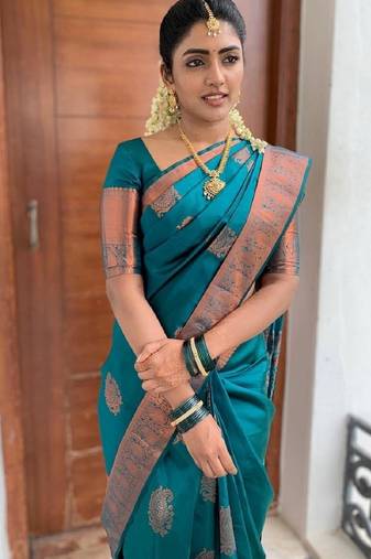 rama soft art silk banarasi jacuard work designer party wear saree with unstitched blouse piece