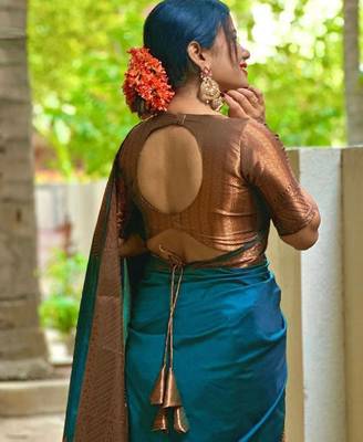 morpich silk blend banarasi saree with unstitched blouse piece 3