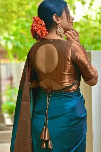 morpich soft art silk banarasi jacuard work designer party wear saree with unstitched blouse piece