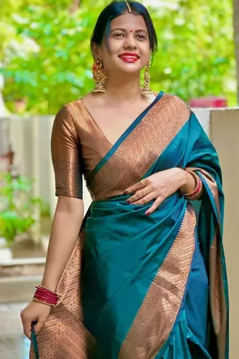 morpich soft art silk banarasi jacuard work designer party wear saree with unstitched blouse piece