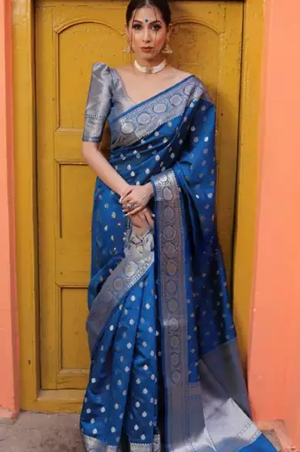 rama soft art silk banarasi jacuard work designer party wear saree with unstitched blouse piece