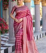 pink soft art silk banarasi jacuard work designer party wear saree with unstitched blouse piece