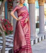 pink soft art silk banarasi jacuard work designer party wear saree with unstitched blouse piece