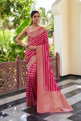 pink silk blend banarasi saree with unstitched blouse piece 1