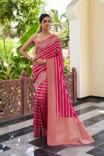 pink soft art silk banarasi jacuard work designer party wear saree with unstitched blouse piece