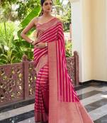 pink soft art silk banarasi jacuard work designer party wear saree with unstitched blouse piece