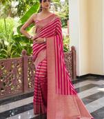 pink soft art silk banarasi jacuard work designer party wear saree with unstitched blouse piece
