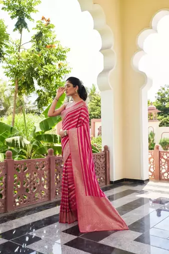 pink soft art silk banarasi jacuard work designer party wear saree with unstitched blouse piece