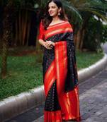 black red  soft art silk banarasi jacuard work designer party wear saree with unstitched blouse piece