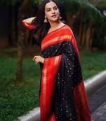 black red  soft art silk blend banarasi jacuard work designer party wear saree with unstitched blouse piece