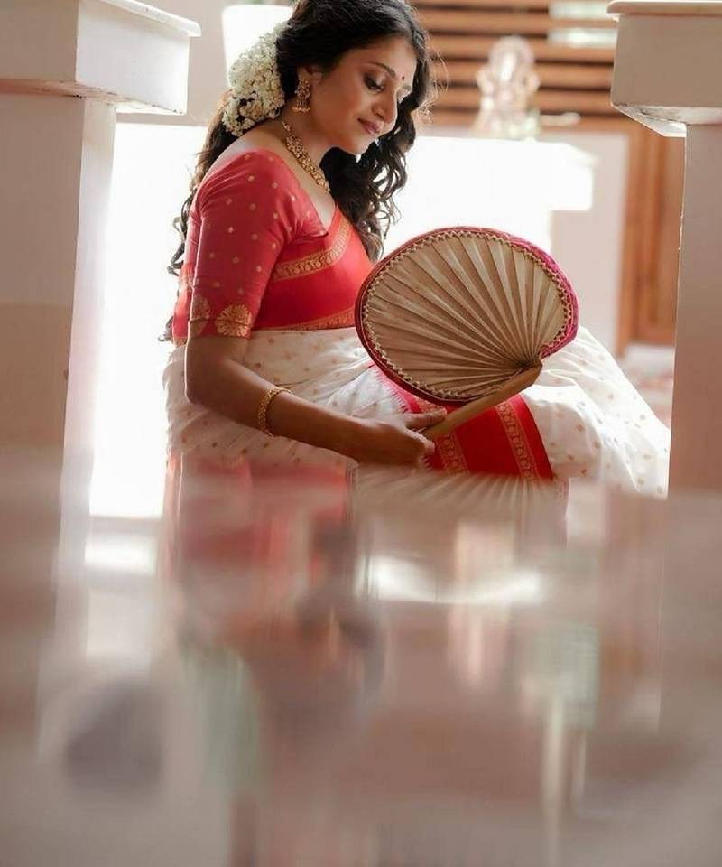 white red  soft art silk banarasi jacuard work designer party wear saree with unstitched blouse piece