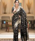 black silk blend banarasi saree with unstitched blouse piece
