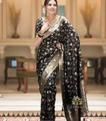 black  soft art silk banarasi jacuard work designer party wear saree with unstitched blouse piece