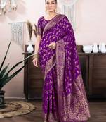 purple  soft art silk banarasi jacuard work designer party wear saree with unstitched blouse piece