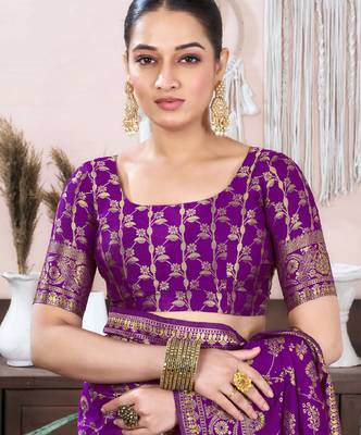 purple silk blend banarasi saree with unstitched blouse piece 4