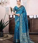 rama soft art silk banarasi jacuard work designer party wear saree with unstitched blouse piece