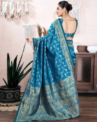 rama silk blend banarasi saree with unstitched blouse piece 3