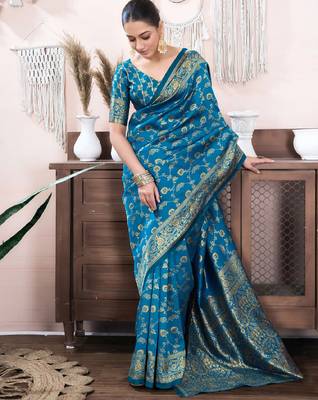 rama silk blend banarasi saree with unstitched blouse piece 4