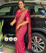 pink soft art silk banarasi jacuard work designer party wear saree with unstitched blouse piece