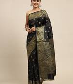 black soft art silk banarasi jacuard work designer party wear saree with unstitched blouse piece
