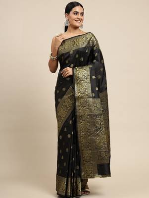 black silk blend banarasi saree with unstitched blouse piece 2