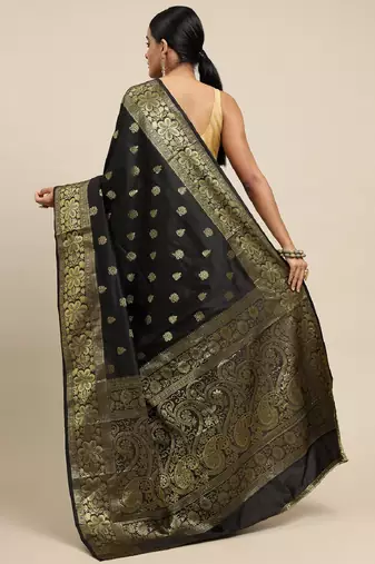 black silk blend banarasi saree with unstitched blouse piece