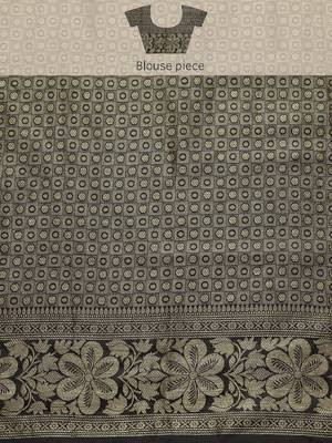black silk blend banarasi saree with unstitched blouse piece 5