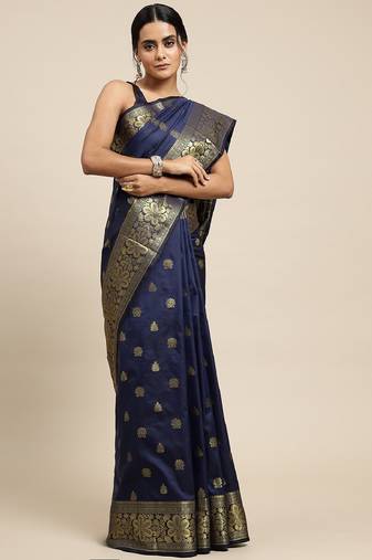 blue soft art silk banarasi jacuard work designer party wear saree with unstitched blouse piece