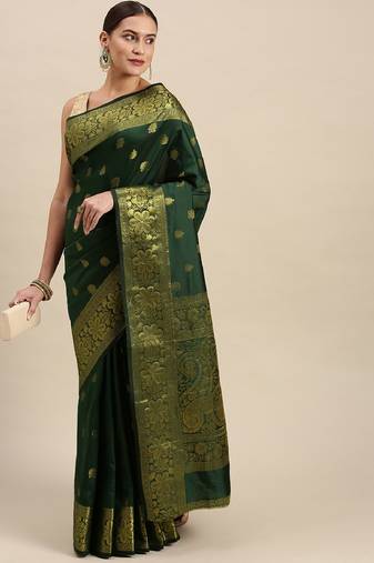 green soft art silk banarasi jacuard work designer party wear saree with unstitched blouse piece