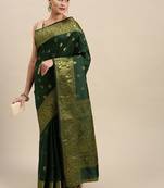 green soft art silk banarasi jacuard work designer party wear saree with unstitched blouse piece
